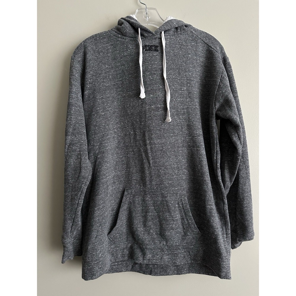 VICTORIA'S SECRET PINK grey Hooded Sweatshirt W/camo‎ Logo; Size XS